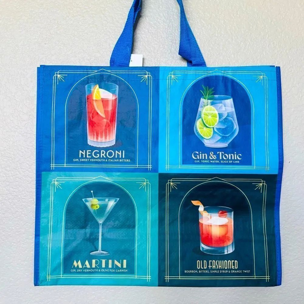 Cocktail Graphic Large Reusable Eco Friendly Shopping Tote bag